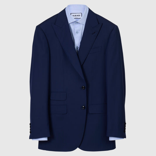 Peak Lapel Navy Herringbone Wool Suit